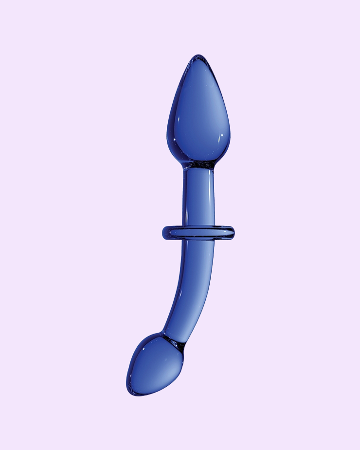 Curved Glass Double Dildos blue & white | Wet For Her