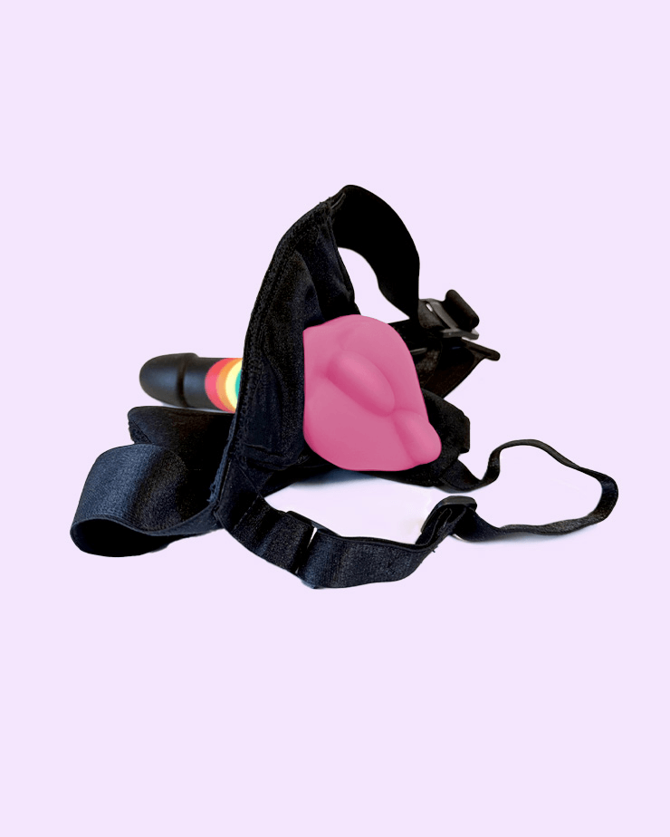 Pink | BumpHer dildo cover in a harness