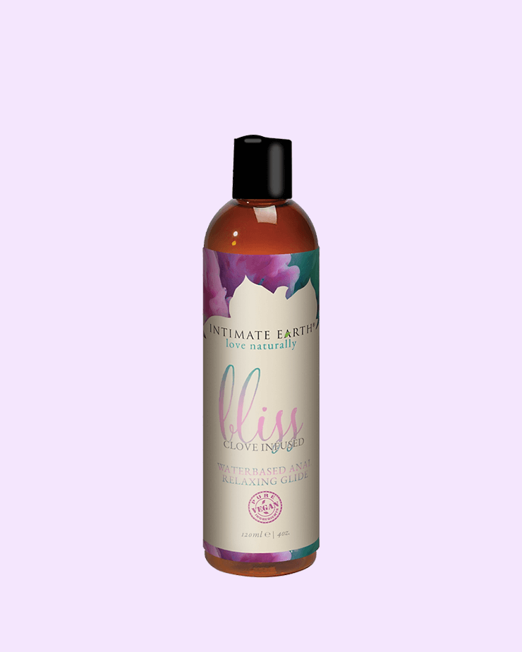 Intimate Earth Bliss water-based relaxing lubricant in a 4 ounce bottle