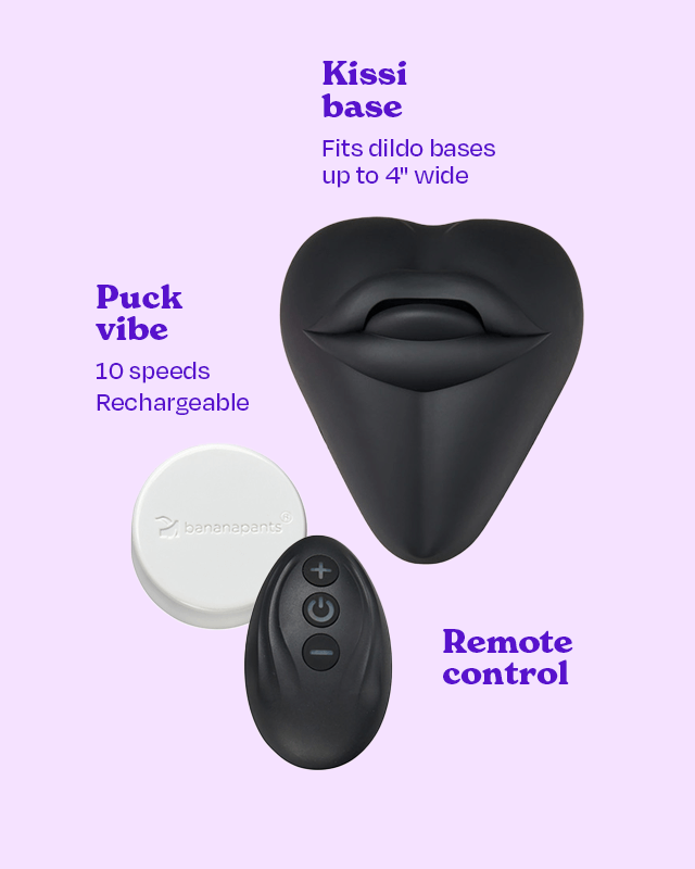 Black | Kissi dildo base cover with Puck Vibe vibrator and Remote Control bundle