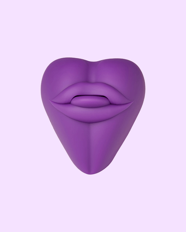 Purple | Kissi heart-shaped dildo base cover with lips on a light purple background