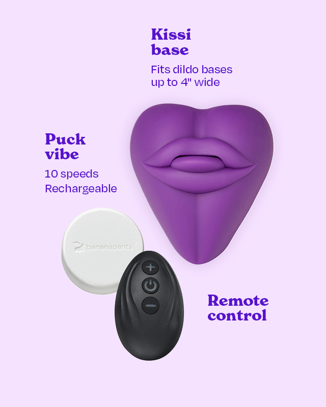 Purple | Kissi dildo base cover with Puck Vibe vibrator and Remote Control bundle