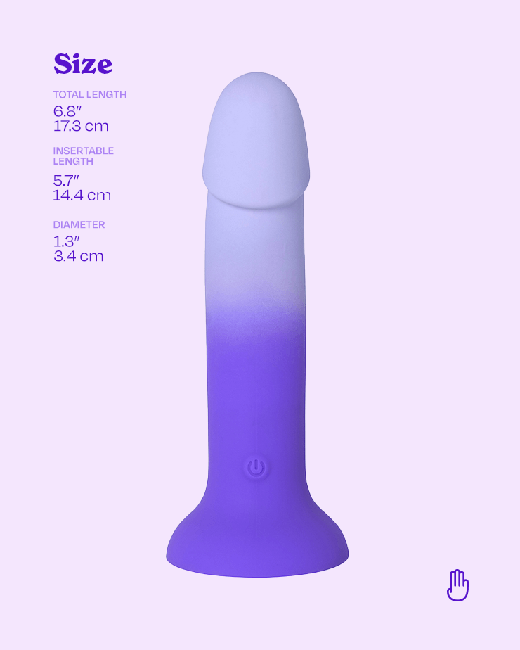 Silicone LustIt gel-filled dildo in one size. Total length of 6.8 inches with 1.3 inch diameter.