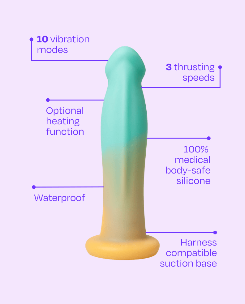 ThrustHer with features listed on a purple background