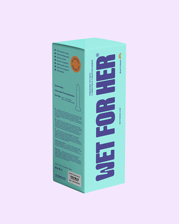 Discreet product packaging for 'Wet For Her' ThrustHer toy
