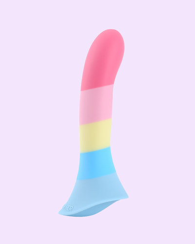 Fusion Sex On The Beach limited-edition medical-grade silicone dildo with grinding base in vibrant pink, yellow and blue color.
