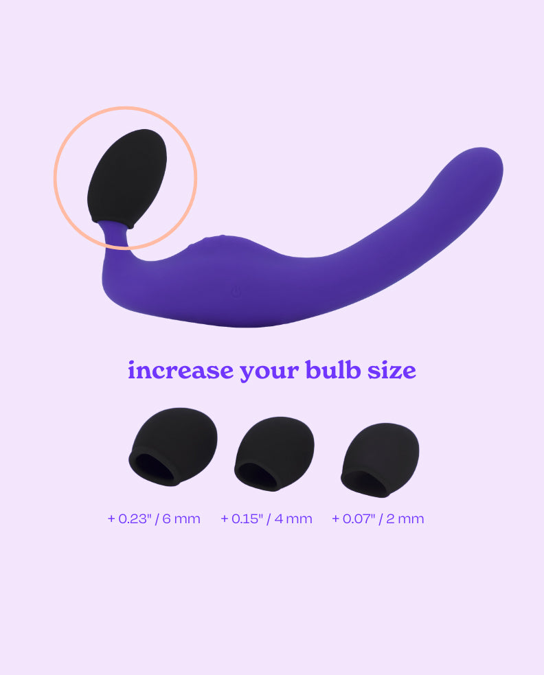 Black | A set of three purple bulb sleeves, each a different size, designed to increase the bulb size of Union double dildos.