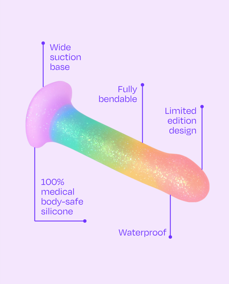 Pride limited-edition WondHer Glitter strap-on in rainbow gradient color