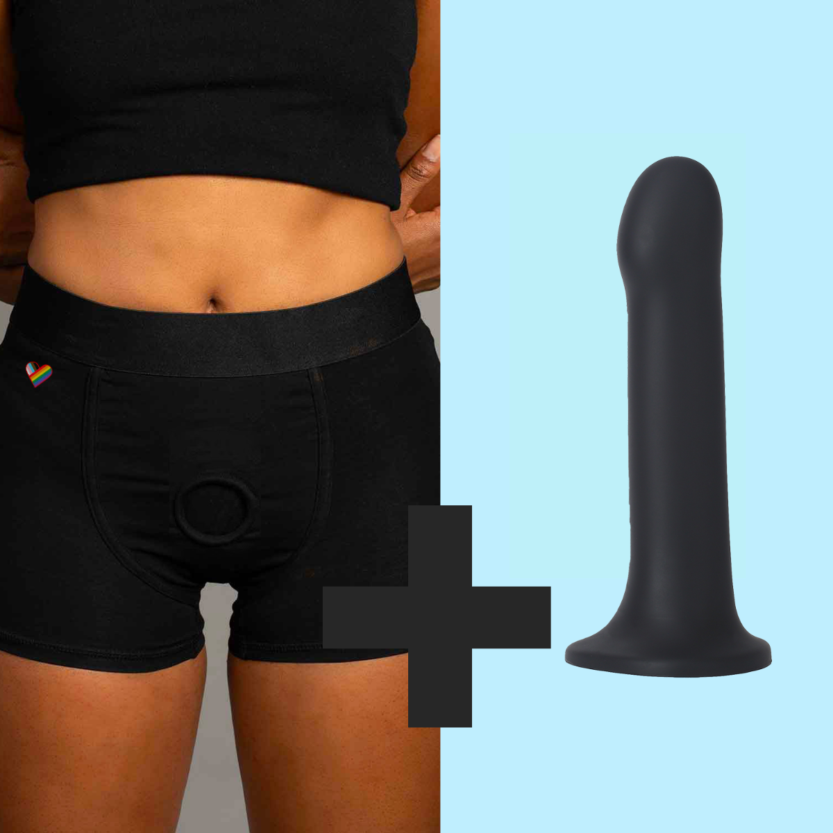 Image of Pack Boxer Harness Black XS-5XL + WondHer Strap-On Dildo